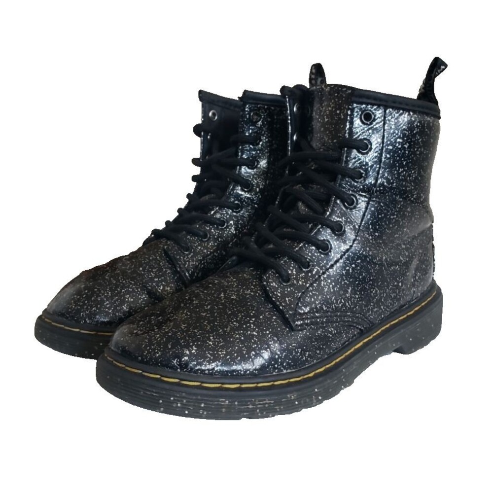 Dr. Martens 1460J Kids Black Cosmic Glitter Lace-Up Combat Boots Size 3 US